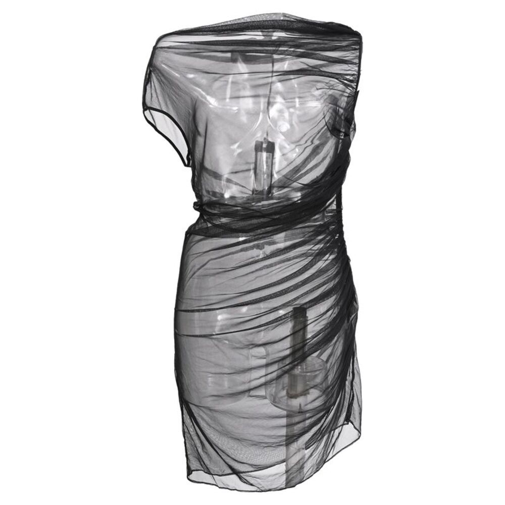 Versace Ruched Tulle Mini Dress in Black Polyamide